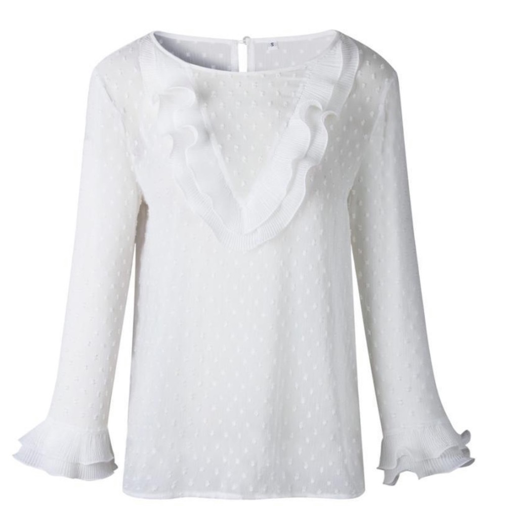 Sheer White Blouse with Ruffle Detail NWOT - Picture 2 of 5